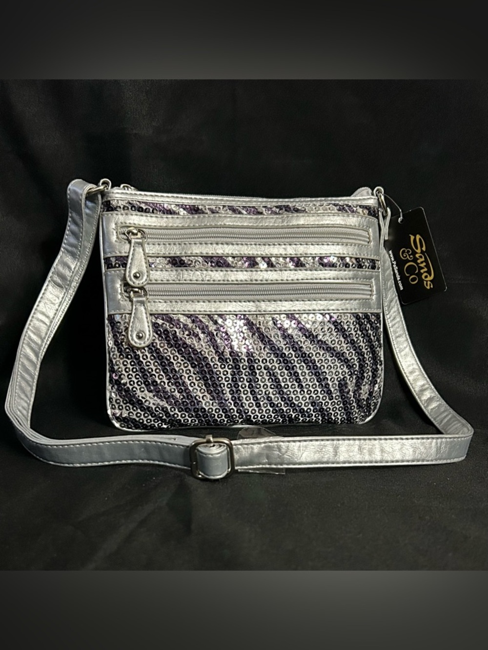 Sands & Co Women’s Purple & Silver Sequin Crossbody Bag NWT